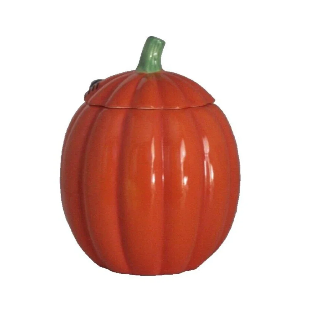 Hallmark Jack-O-Lantern Pumpkin Spider Candy Dish Cookie Jar Halloween Decor - Picture 3 of 7